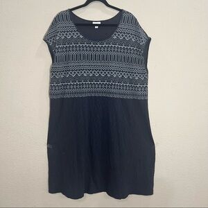 J. Jill Womens 2X Tunic Gray Dress Aztec Embroidered Boho Peasant Coastal Casual